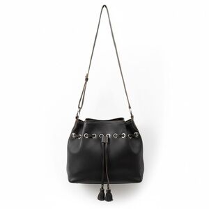 VTG Cole Haan Villager Black Pebbled Leather Drawstring Bucket Bag Crossbody